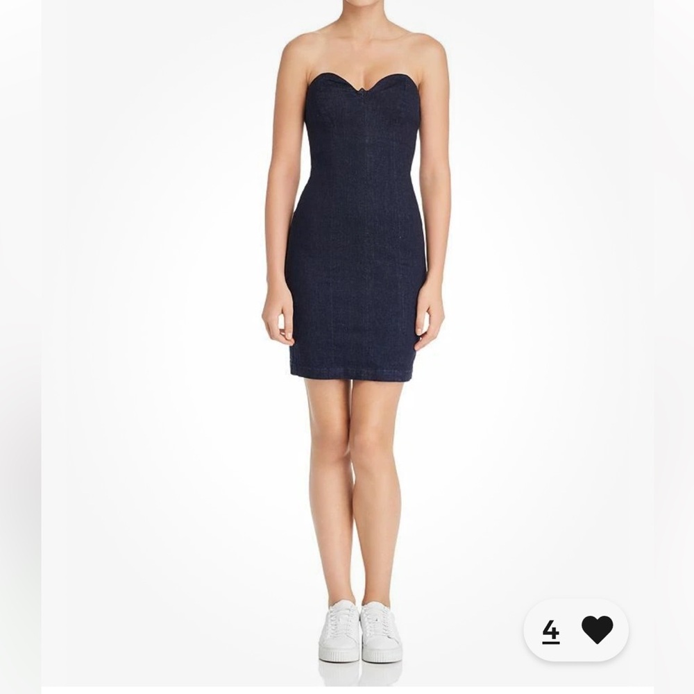 Guess Deco Denim Bodycon Strapless Mini Dress XS